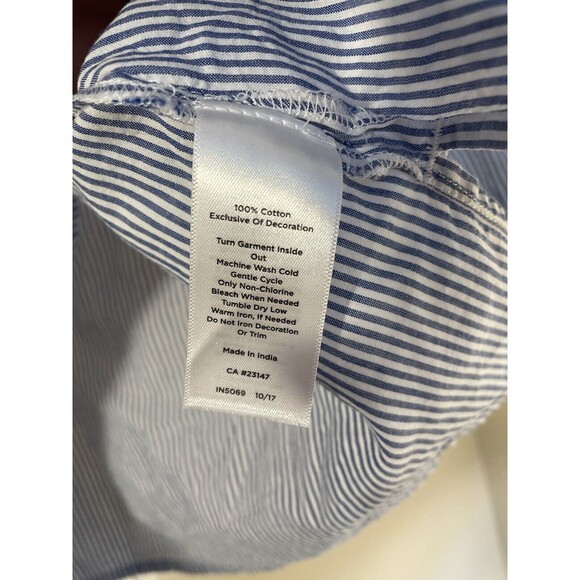 Talbots Small Blue/White Striped Embroidered Coastal Boho Bishop Cotton Top Work - Picture 5 of 8